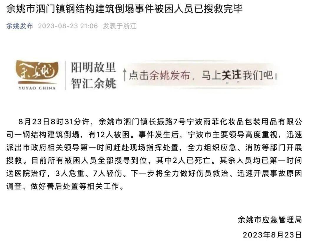 失稳Kaiyun 开云体育？浙江钢结构坍塌已致2死10伤！(图2)
